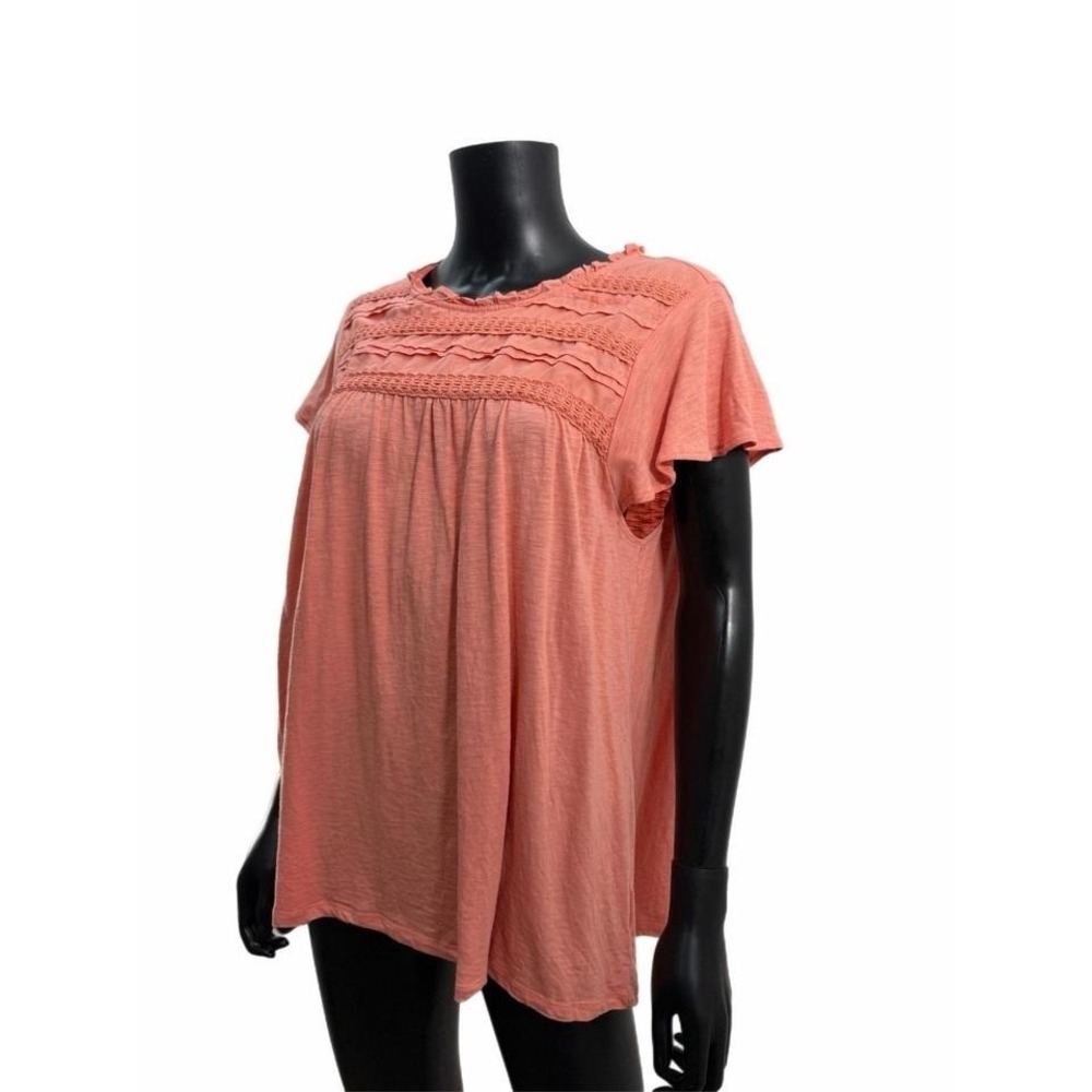 Ella Moss Women's Coral Pink Boho Short Sleeve Crochet Detail Top Size XL - Picture 3 of 8